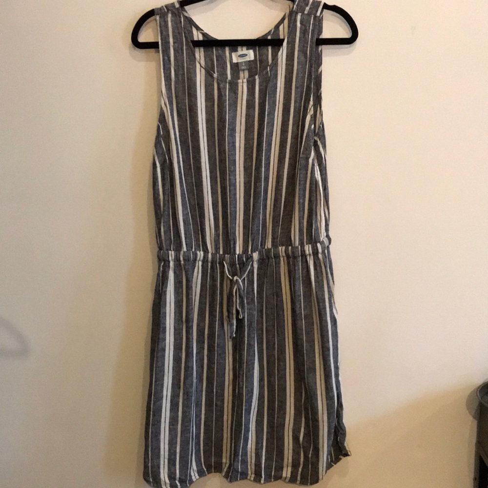 Old Navy Striped Tie Waist Dress in Linen